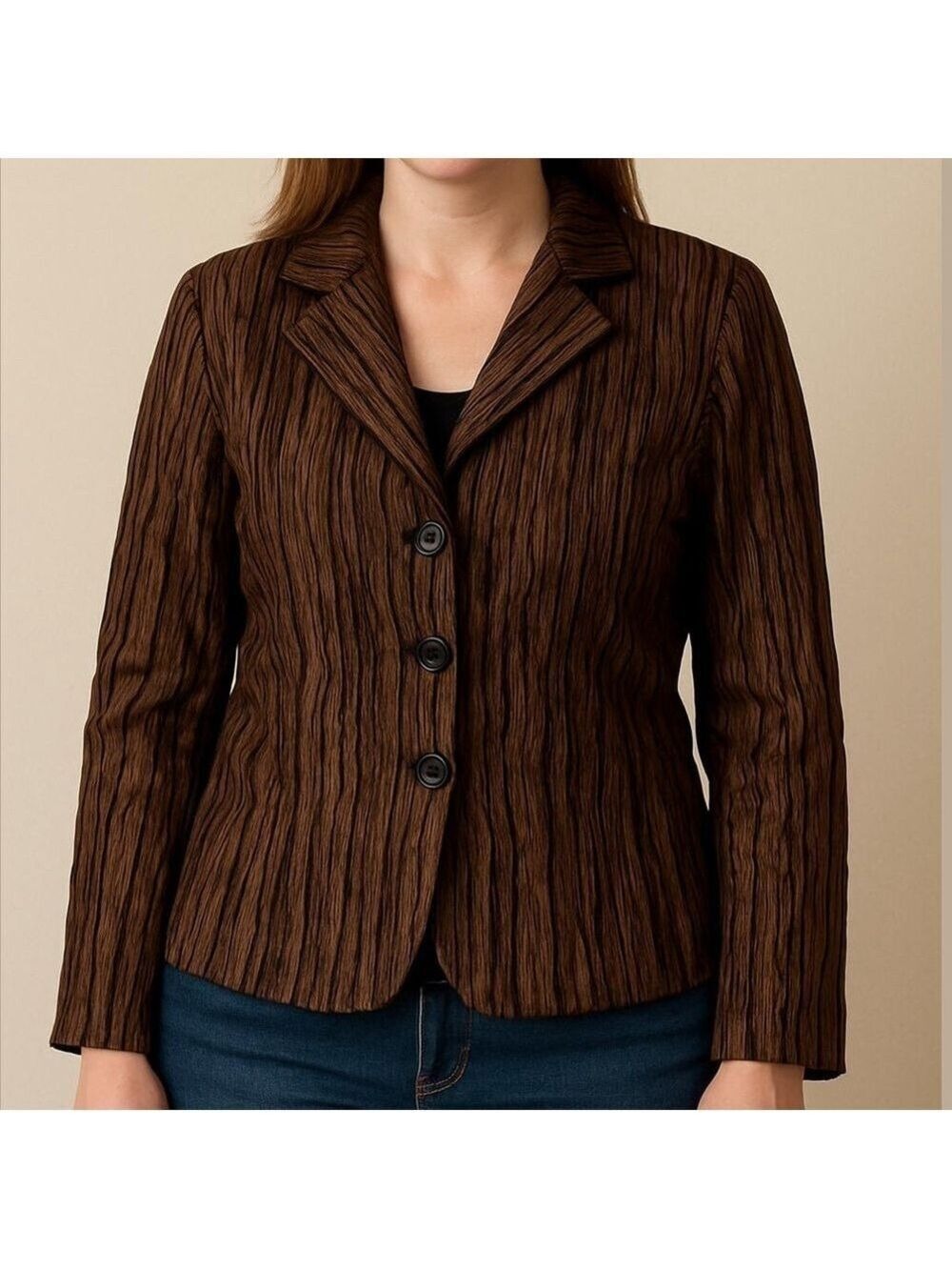 Vintage Gelco jacket blouse crinkled pleated bronze copper colour size 12 GB 16